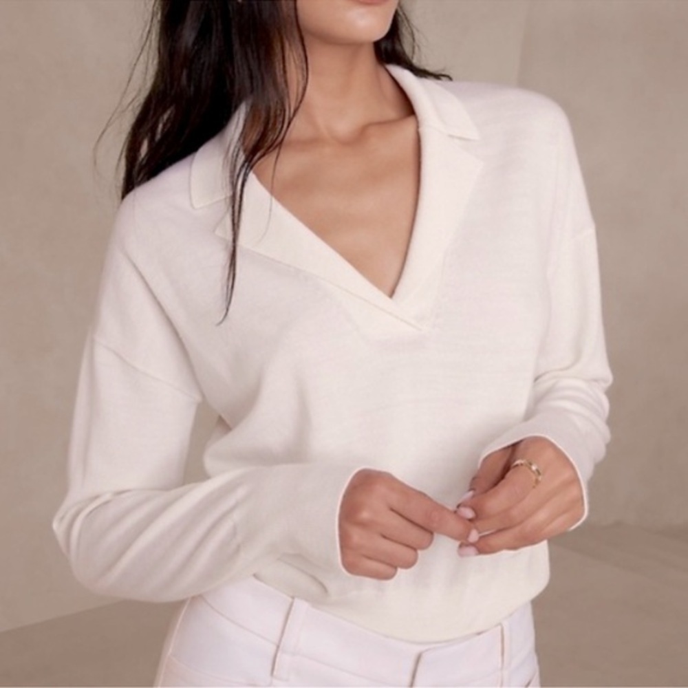NWT BANANA REPUBLIC FACTORY BELLA‎ MERINO WOOL BLUSH PINK POLO SWEATER SIZE LRG